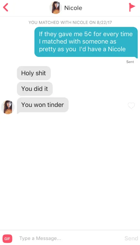 A Tinder chat with a funny pickup line