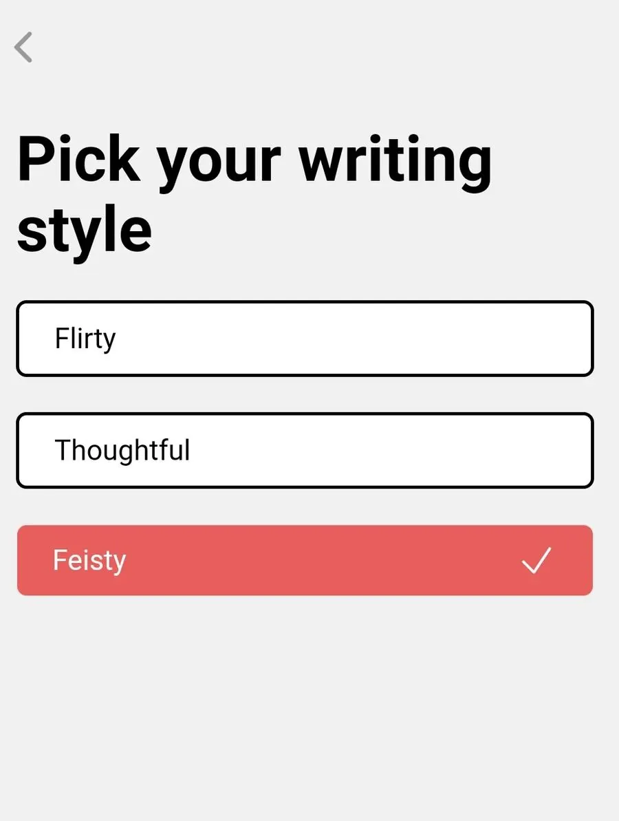 Captura del Profile Writer de YourMove AI mostrando los diferentes estilos de escritura disponibles