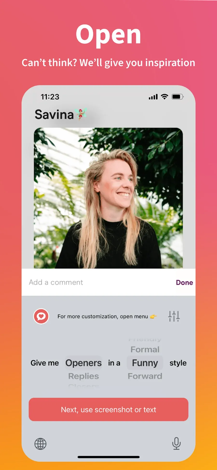 Create great tinder openers with Chat Assistant