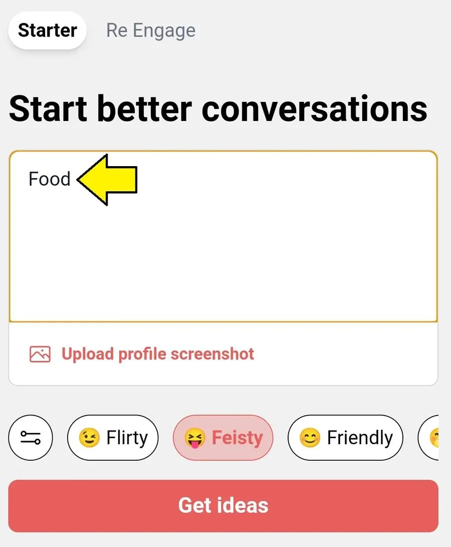 Screenshot of YourMove AI's Chat Assistant showing how to choose a topic for a pick up line