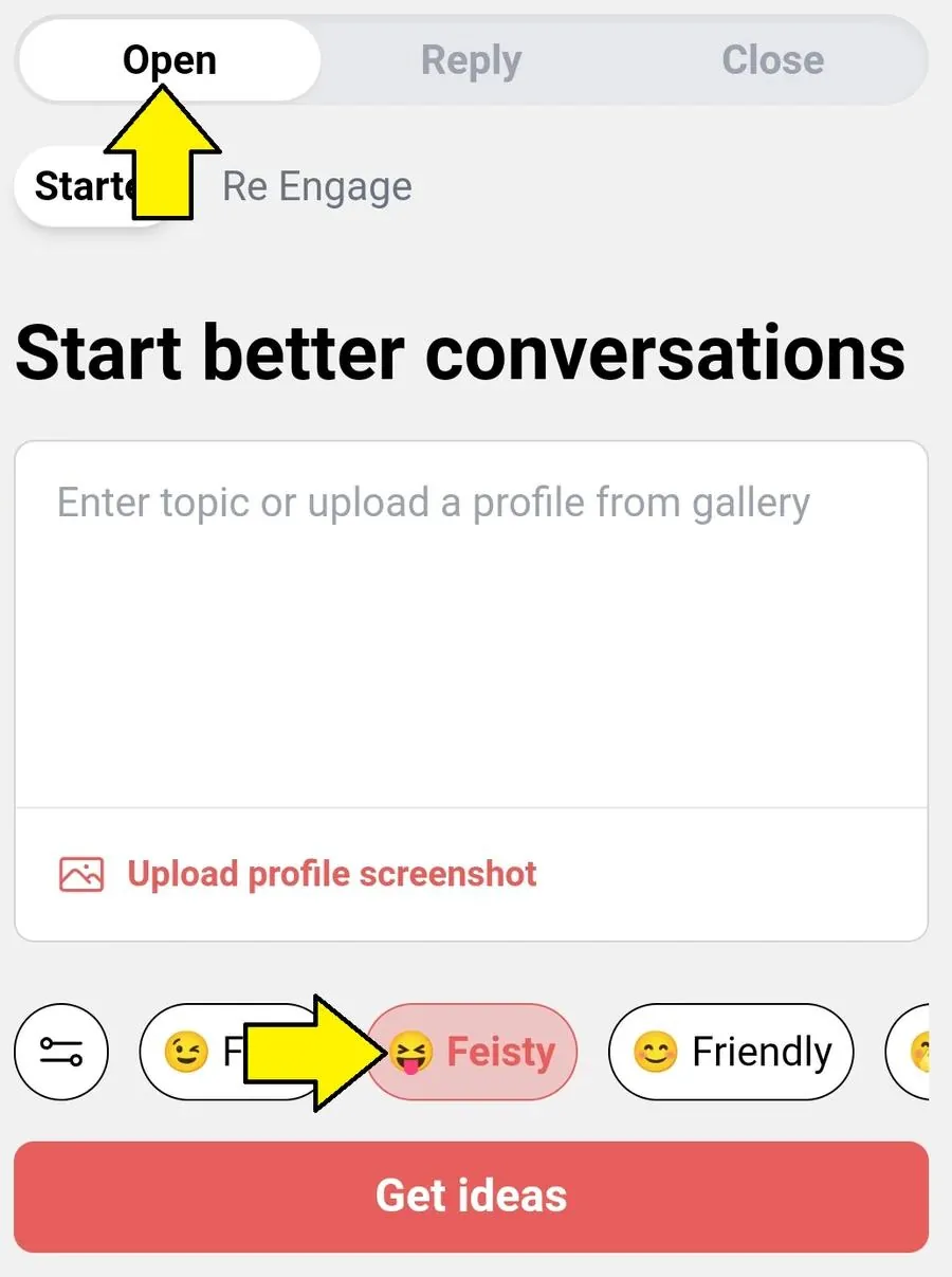 Screenshot of YourMove AI's Chat Assistant showing the best options to generate pick up lines