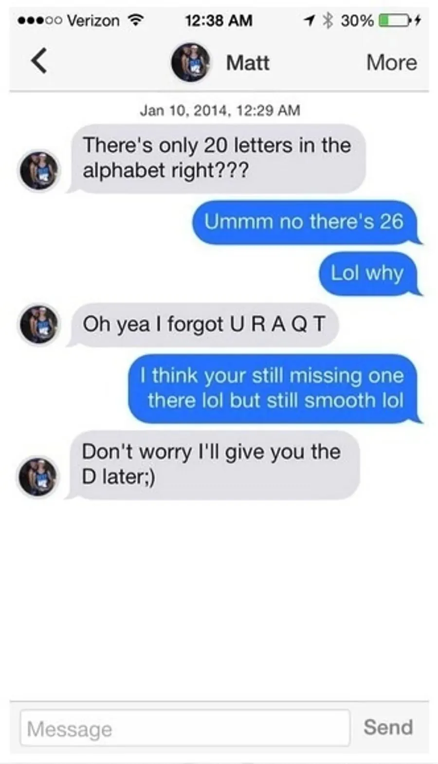 A screenshot of someone using a flirty question