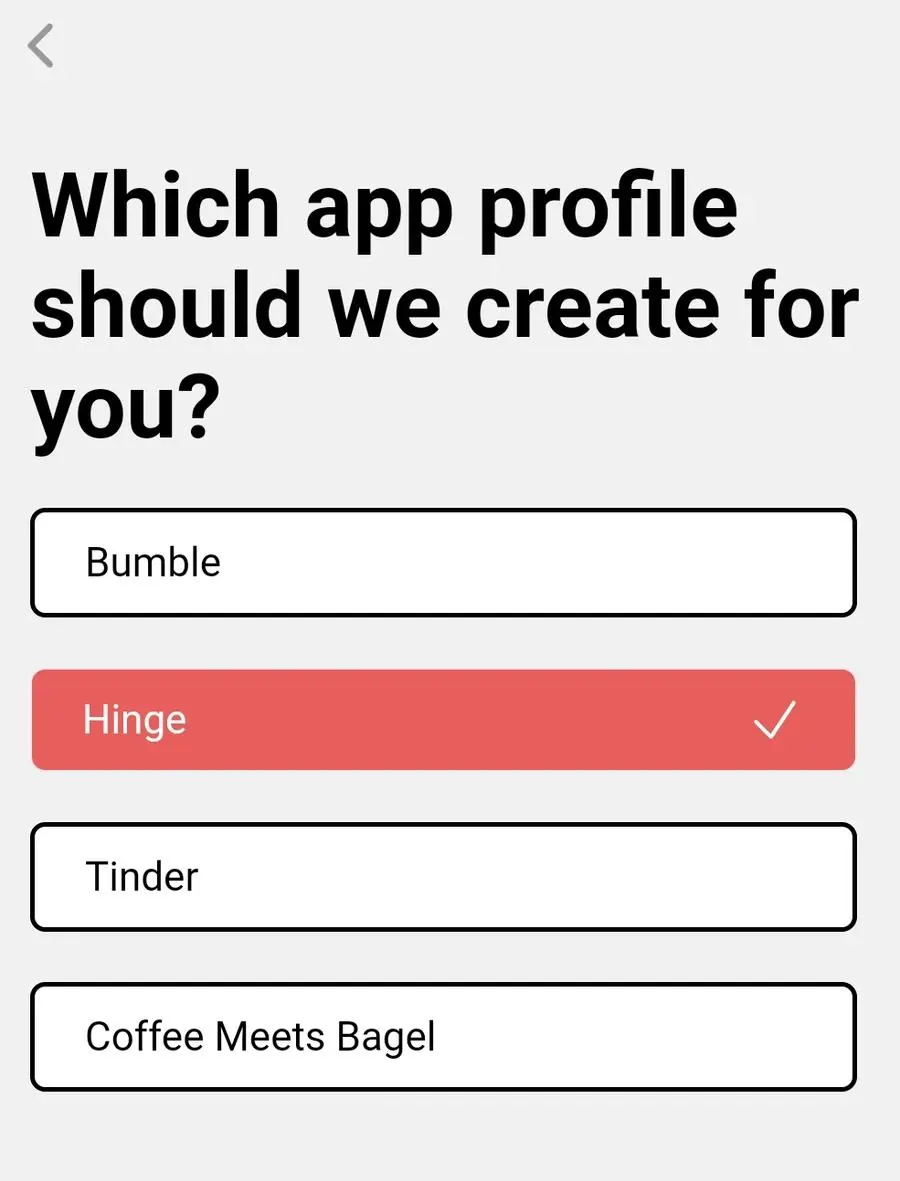 Captura del Profile Writer de YourMove AI mostrando las diferentes apps de citas compatibles