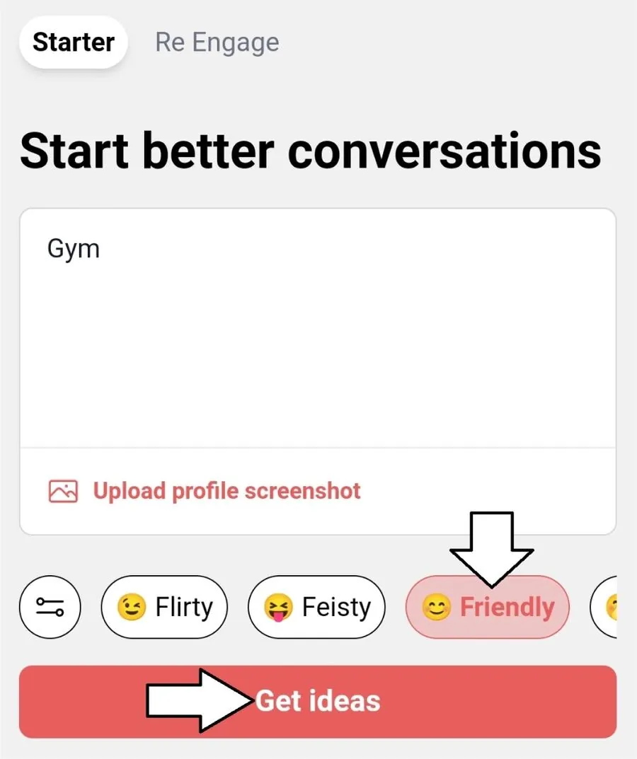 Screenshot, wie man mit dem Chat Assistant von YourMove AI Anmachsprüche fürs Fitnessstudio generiert