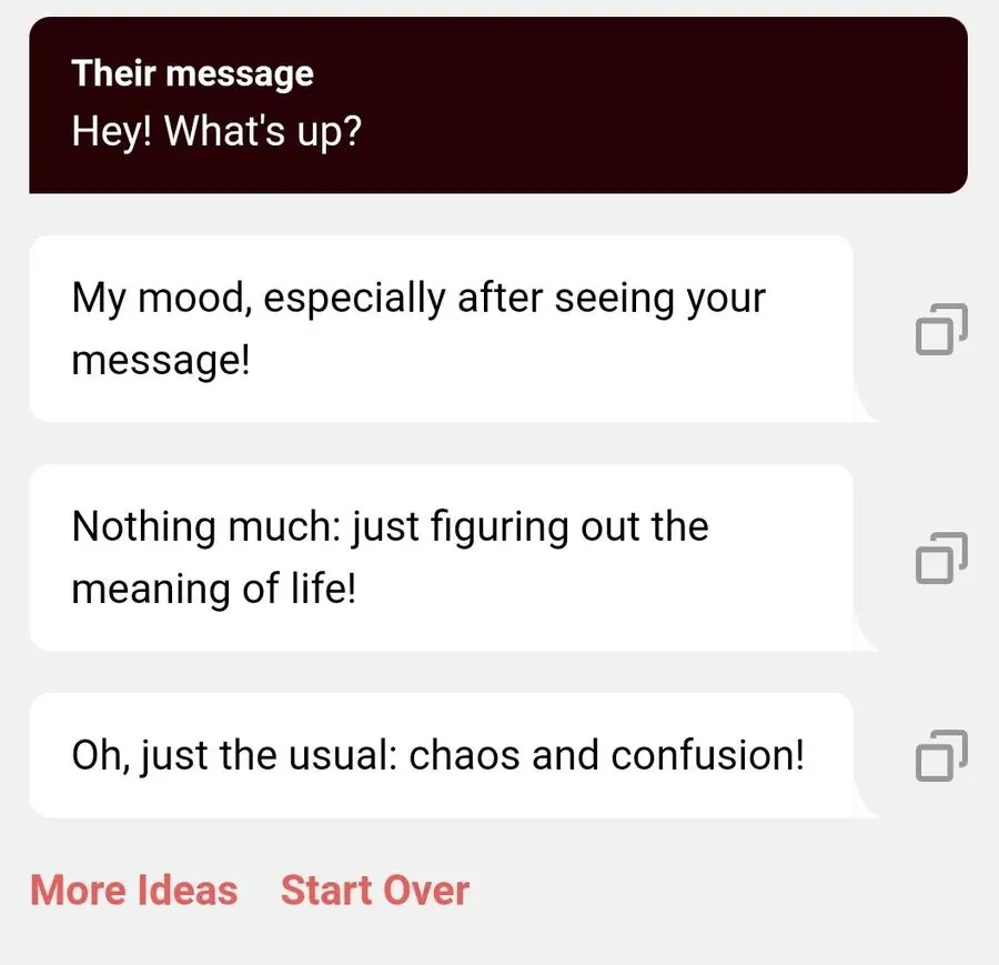 captura del chat assistant de YourMove AI con respuestas sugeridas a "what's up?"