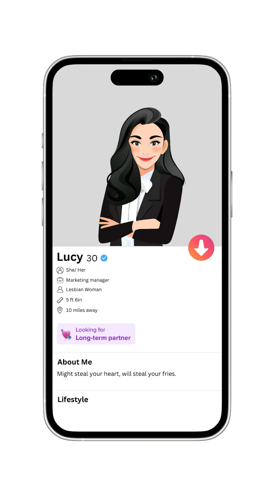 A mockup of a girl’s Tinder profile optimized to attract serious matches. 