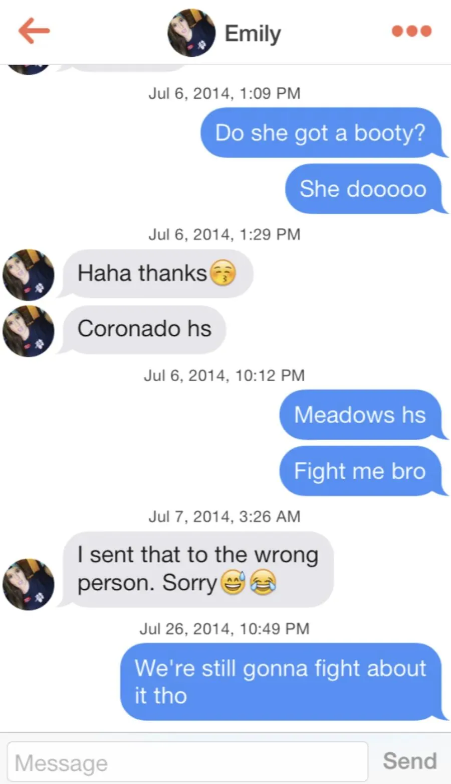 Screenshot of a flirty chat on Tinder