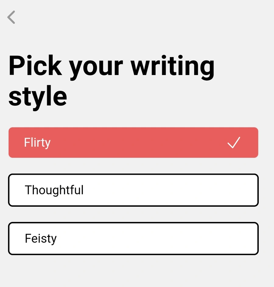 Screenshot of YourMove AI's Profile Writer showing the different writing styles supported by the tool